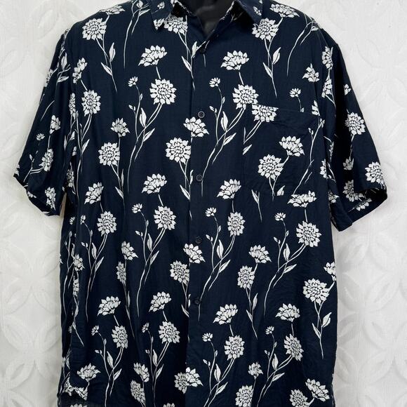 Vince Nomad Floral Short Sleeve Button-Up Coastal Navy Shirt Mens Size XXL - Picture 8 of 13